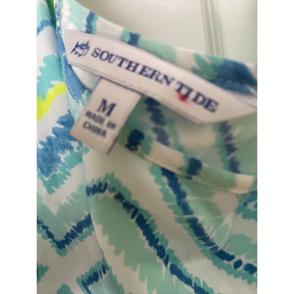 New Southern Tide Blue Kendall Geometric Print Short Romper tassels pockets M - Picture 7 of 9